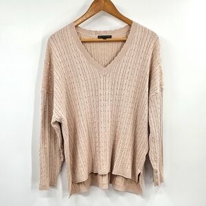 Adrianna Papell Beige Cable-Knit V-Neck Sweater